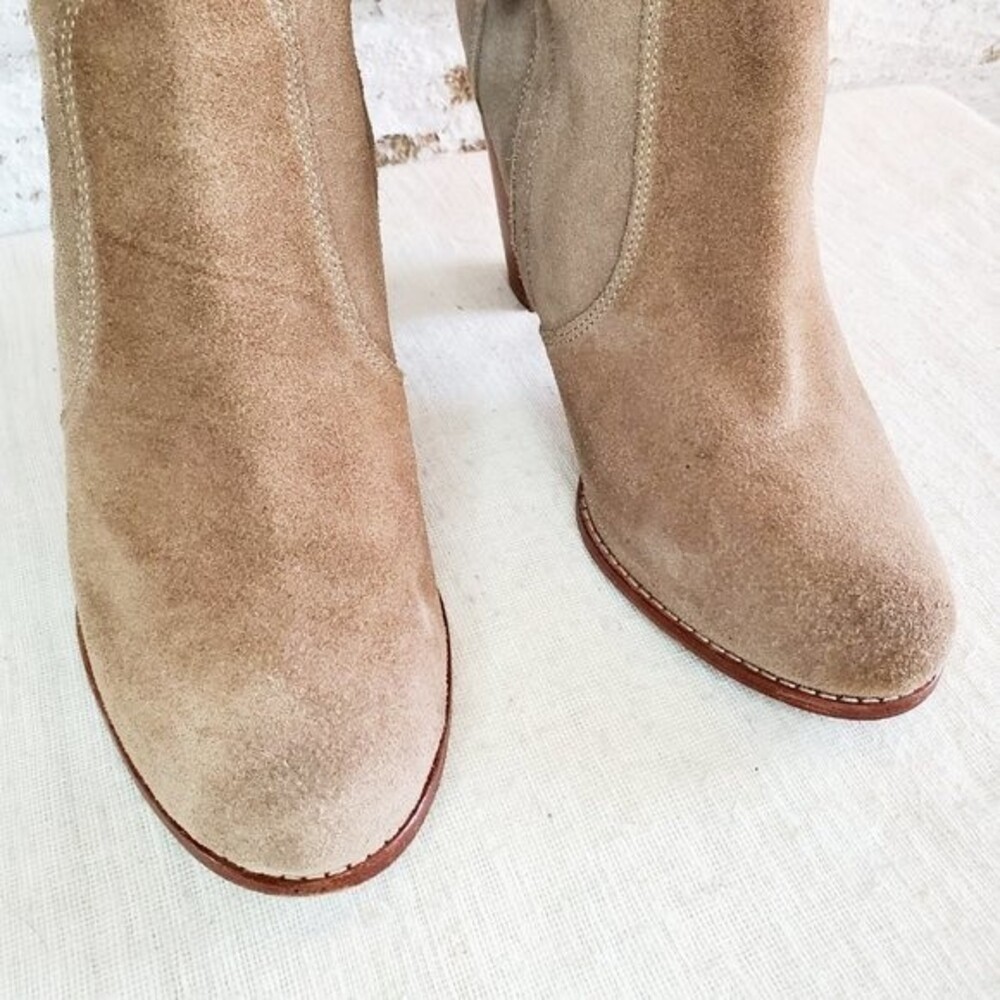 Joie Dalton WESTERN TAN Suede Boots SIDE ZIP STACKED Heel WOMEN COWGIRL SZ 40/10 - Picture 7 of 12